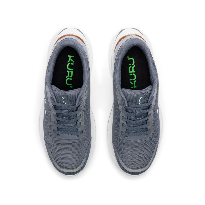 KURU DASH Vanta Unisex Athletic Sneaker in Smoke Gray-Toffee Brown, top-down view.
