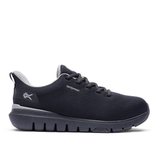 KURU FLEX Via Waterproof Unisex Sneaker in Jet Black-Tungsten Gray.
