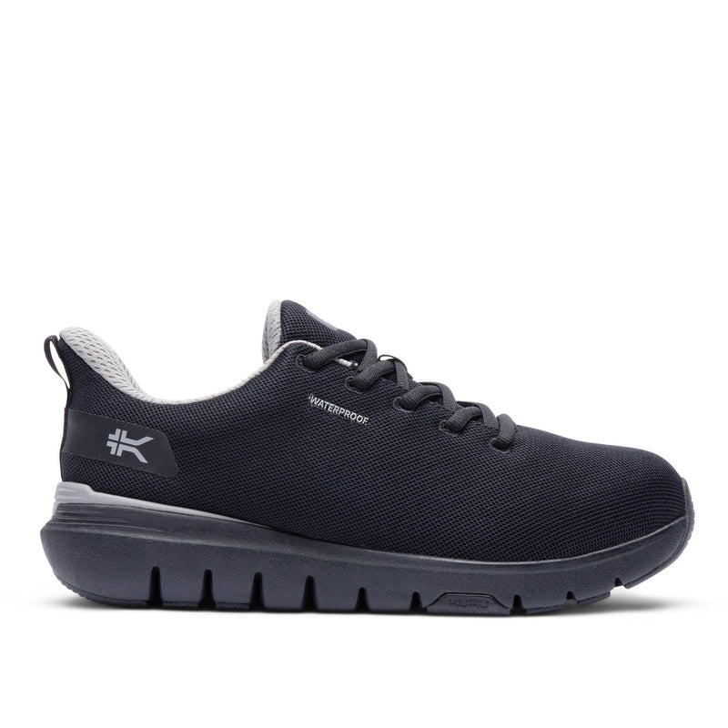 KURU FLEX Via Waterproof Unisex Sneaker in Jet Black-Tungsten Gray.
