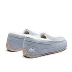 Rear angled view of the KURU LOFT 2 Women's Slipper in Blue Fog-Sand.