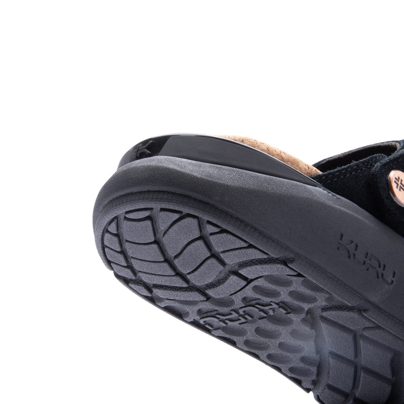 Close-up of the KURUCLOUD outsole on the KURU MOMENT Ease Women's Clog in Jet Black.