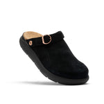 KURU MOMENT Ease Women's Clog in Jet Black, angled side view.
