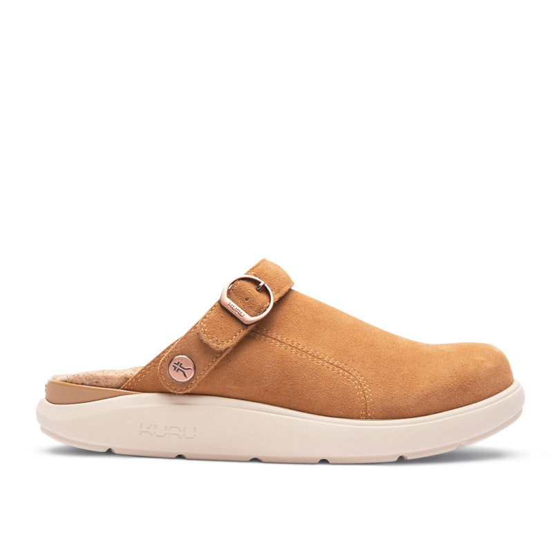 KURU MOMENT Ease Women's Clog in Toffee Brown-Sand, lateral view.