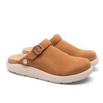 Pair of KURU MOMENT Ease Women's Clogs in Toffee Brown-Sand, angled view.