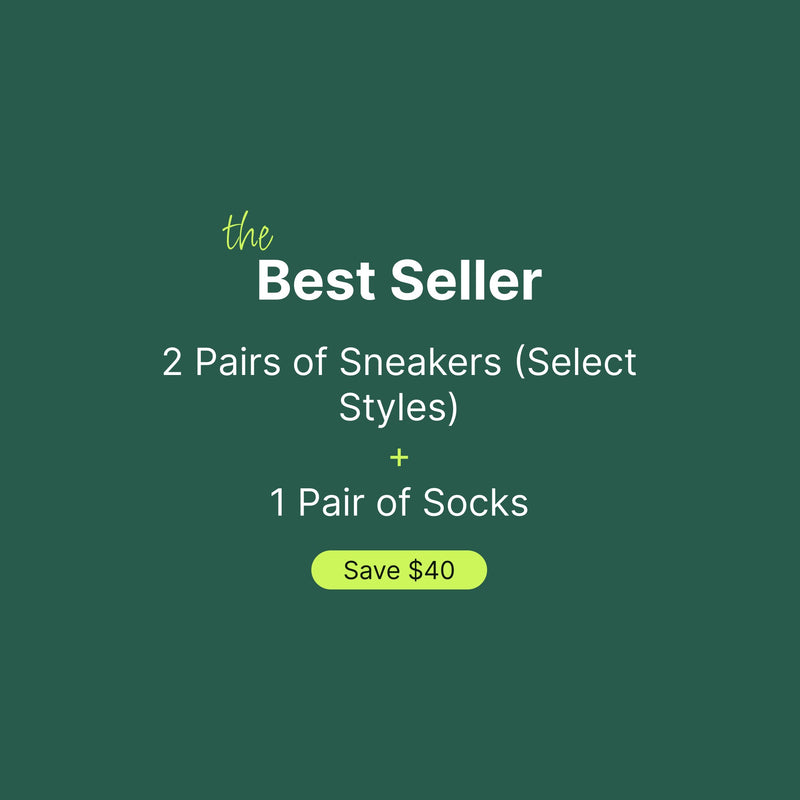 The KURU Beach To Block bundle: two The KURU Best Seller bundle: two pairs of sneakers and one pair of socks. Save $40.