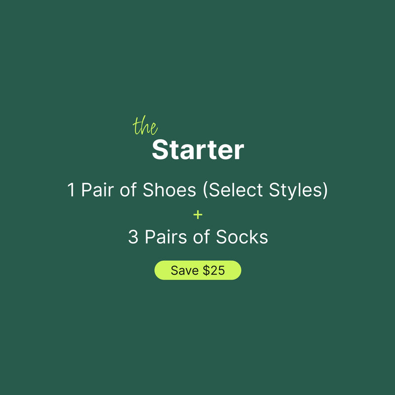 The KURU Starter bundle: one pair of shoes and three pairs of socks. Save $25.