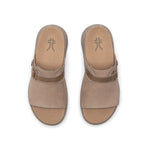 Pair of KURU CODA Aika Women's Sandal in Sand-Metallic, angled view.