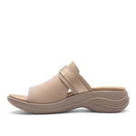 Outsole view of the KURU CODA Aika Women's Sandal in Sand-Metallic, showing the KURUSOLE tread.