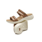 Close-up of the heel cup on the KURU CODA Mesa Women's Sandal in Amber Brown-Pearl White.