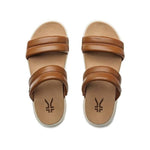 Close-up of the upper material on the KURU CODA Mesa Women's Sandal in Amber Brown-Pearl White.