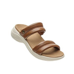 Angled profile view of the KURU CODA Mesa Women's Sandal in Amber Brown-Pearl White.