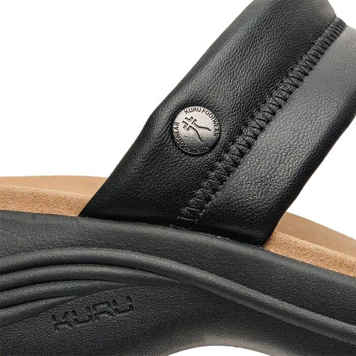 Close-up of the heel cup on the KURU CODA Mesa Women's Sandal in Jet Black.