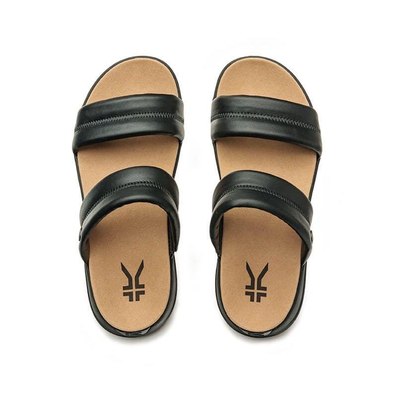 Close-up of the upper material on the KURU CODA Mesa Women's Sandal in Jet Black.