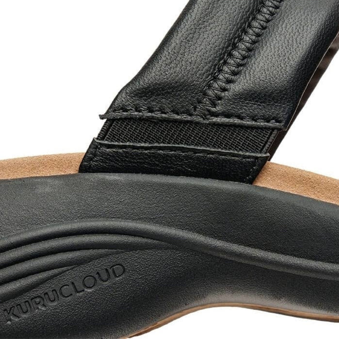 Close-up of the upper material on the KURU CODA Mesa Women's Sandal in Jet Black.