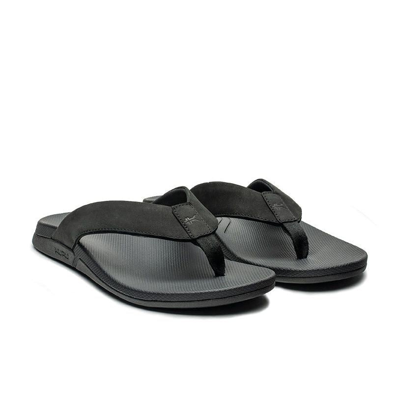 Angled profile view of the KURU KALA 2 Men's Sandal in Jet Black.