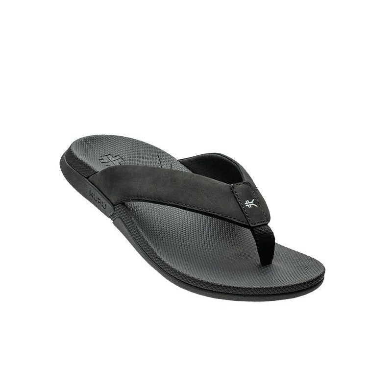 Angled profile view of the KURU KALA 2 Women's Sandal in Jet Black.