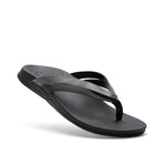 Angled profile view of the KURU KALA Sieva Women's Sandal in Jet Black-Metallic.
