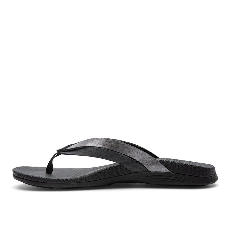 Pair of KURU KALA Sieva Women's Sandal in Jet Black-Metallic, angled view.