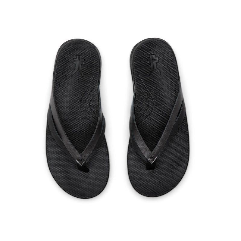 Back heel view of the KURU KALA Sieva Women's Sandal in Jet Black-Metallic.