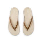 Back heel view of the KURU KALA Sieva Women's Sandal in Sand-Metallic.