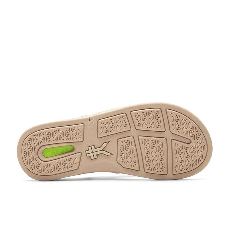 Outsole view of the KURU KALA Sieva Women's Sandal in Sand-Metallic, showing the KURUSOLE tread.