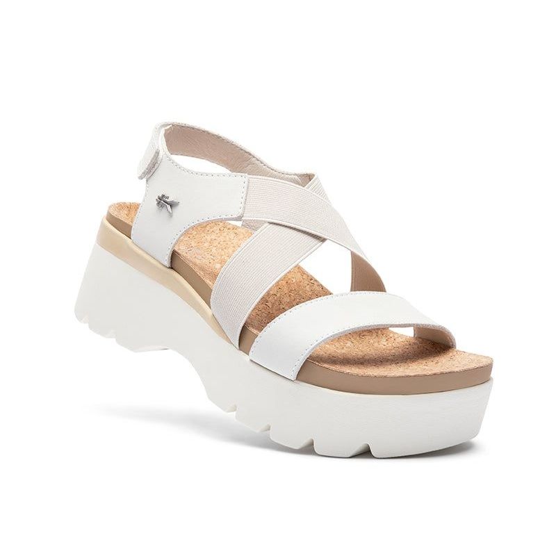 Angled profile view of the KURU LOMA Women's Sandal in Ecru-Sand.