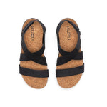 Back heel view of the KURU LOMA Women's Sandal in Jet Black-Bright White.