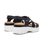 Close-up of the upper material on the KURU LOMA Women's Sandal in Jet Black-Bright White.