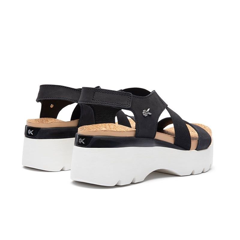 Close-up of the upper material on the KURU LOMA Women's Sandal in Jet Black-Bright White.