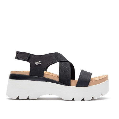 KURU LOMA Women's Sandal in Jet Black-Bright White.
