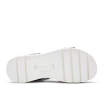 Outsole view of the KURU LOMA Women's Sandal in Jet Black-Bright White, showing the KURUSOLE tread.