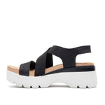 Close-up of the upper material on the KURU LOMA Women's Sandal in Jet Black-Bright White.