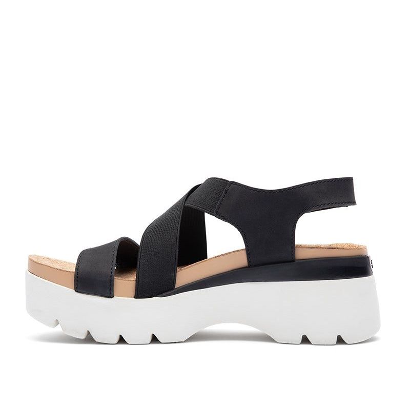 Close-up of the upper material on the KURU LOMA Women's Sandal in Jet Black-Bright White.