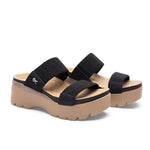 Pair of KURU LOMA Tila Women's Sandal in Jet Black-Sand, angled view.