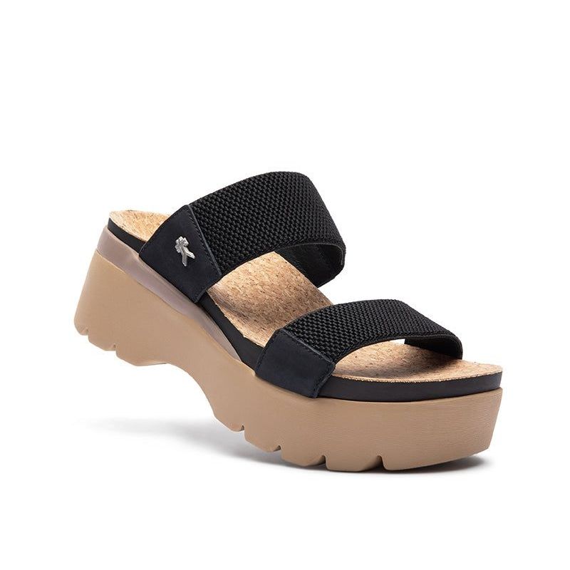 Top-down view of the KURU LOMA Tila Women's Sandal in Jet Black-Sand.