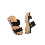Outsole view of the KURU LOMA Tila Women's Sandal in Jet Black-Sand, showing the KURUSOLE tread.