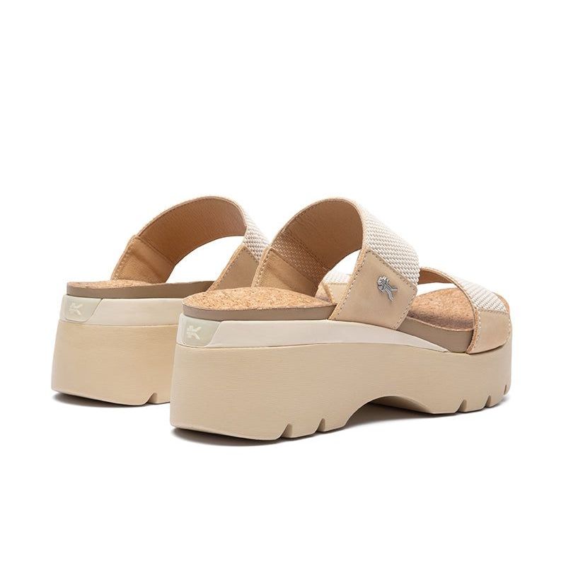 Angled profile view of the KURU LOMA Tila Women's Sandal in Jet-Sand-Desert Tan.