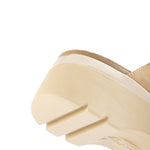 Close-up of the upper material on the KURU LOMA Tila Women's Sandal in Jet-Sand-Desert Tan.