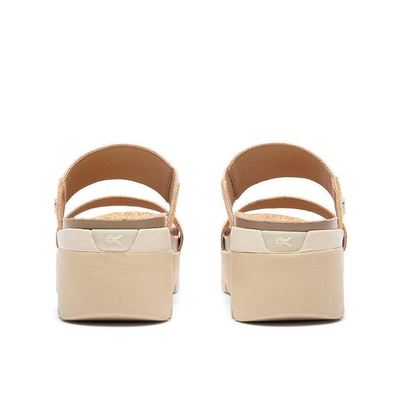 Close-up of the upper material on the KURU LOMA Tila Women's Sandal in Jet-Sand-Desert Tan.