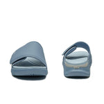 Top-down view of the KURU MOMENT Women's Sandal in Blue Fog-White.