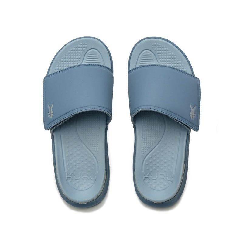 Close-up of the upper material on the KURU MOMENT Women's Sandal in Blue Fog-White.