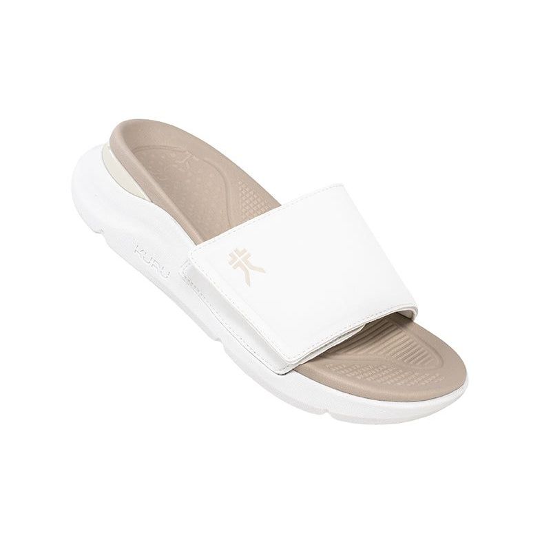 Outsole view of the KURU MOMENT Women's Sandal in Bright White-Sand, showing the KURUSOLE tread.