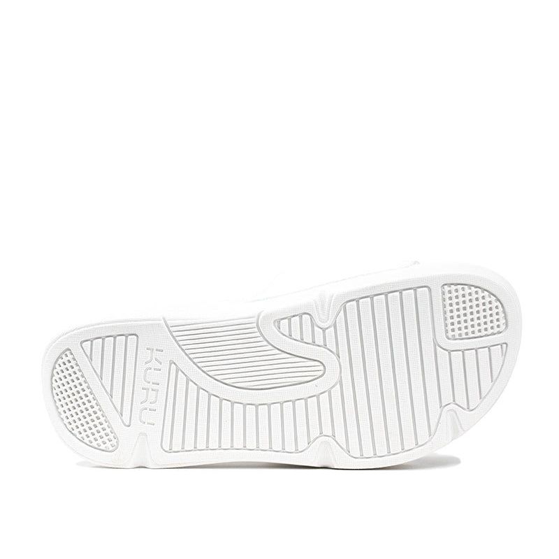 Pair of KURU MOMENT Women's Sandal in Bright White-Sand, angled view.