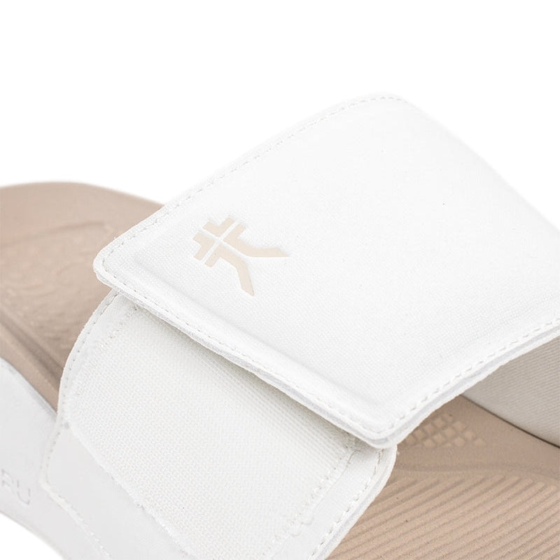 Close-up of the upper material on the KURU MOMENT Women's Sandal in Bright White-Sand.
