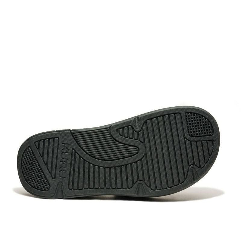 Close-up of the upper material on the KURU MOMENT Women's Sandal in Jet Black-Peach Sherbet.