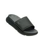 Angled profile view of the KURU MOMENT Men's Sandal in Jet Black-Storm Gray.
