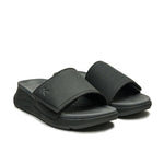 Pair of KURU MOMENT Men's Sandal in Jet Black-Storm Gray, angled view.