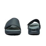 Top-down view of the KURU MOMENT Men's Sandal in Midnight Blue-Pale Lime.