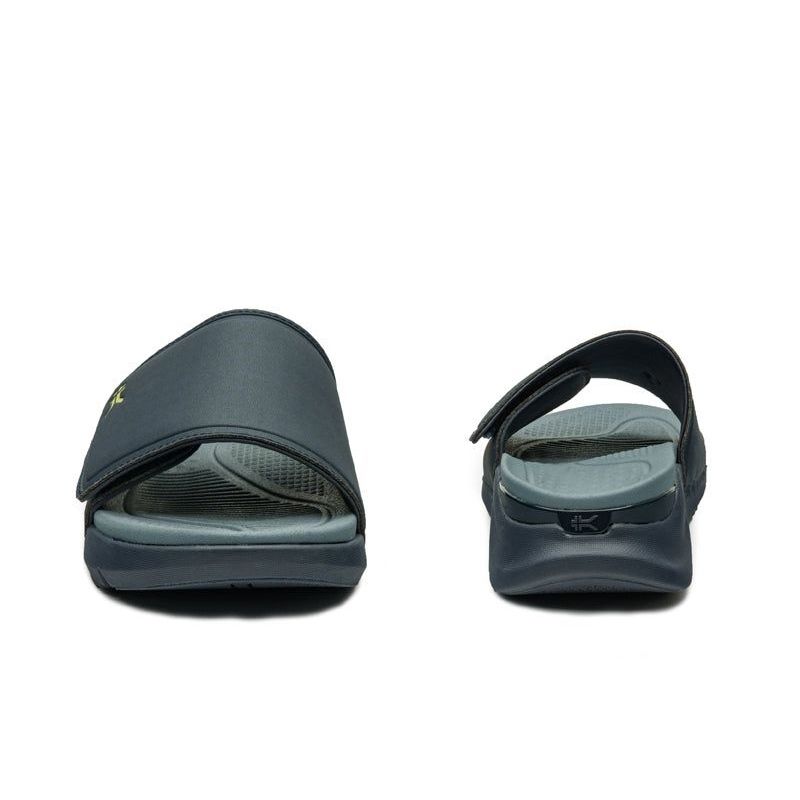 Top-down view of the KURU MOMENT Men's Sandal in Midnight Blue-Pale Lime.