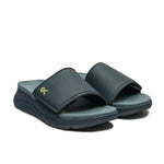 Pair of KURU MOMENT Men's Sandal in Midnight Blue-Pale Lime, angled view.